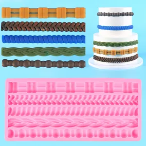 Detailansicht von 5 Seil- und Flechttexturen in einer rosa Silikon-Fondantform
