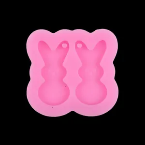 Detail view of pink double bunny silicone mold for DIY epoxy resin crafts and jewelry