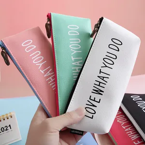 Large Capacity PU Pencil Case Waterproof Zipper Stationery Bag Simple Cute Cat Letter Print Pen Box For School Office Students
