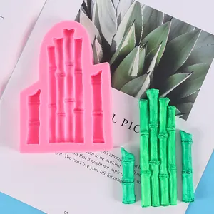 Bamboo joint silicone mold for DIY fondant cake decoration with green clay samples