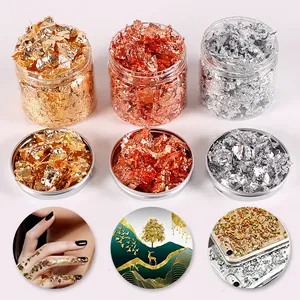 Premium gold, silver and rose gold metallic flakes set for DIY resin art and nail decor