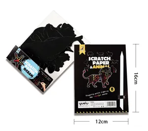 Size dimensions display for 8-pack creative DIY animal scratch paper art kit for kids