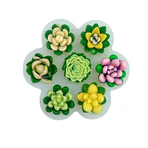 7-hole succulent flower silicone mold for DIY candles and baking on white background.
