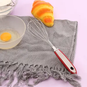 Frusta manuale in acciaio inossidabile con manico in silicone rosso per la pasticceria