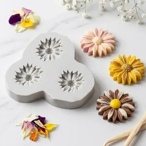 Gänseblümchen Kamille Silikon Fondant Form Drei Hohlräume Blume Silikonform Für Tortendekoration Schokolade DIY Backwerkzeuge