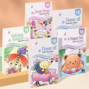Portable watercolor coloring book for kids with built-in paint palette and 10 pages
