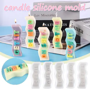 Slogan Wave Pattern Silicone Candle Mold DIY 3D Letter Aromatherapy Soap Chocolate Decoration Silicone Mold For Home Crafting