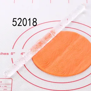 Close-up of transparent acrylic rolling pin with wave pattern embossing fondant