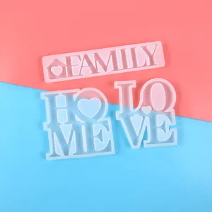 Detailed view of DIY resin molds in Family, Home, and Love letter shapes