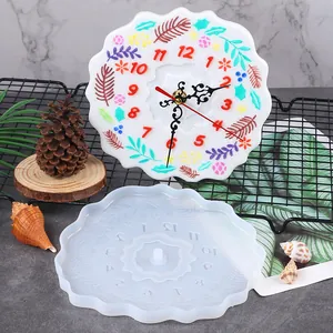 Handmade DIY flower edge clock silicone mold for crystal resin wall decor ornaments