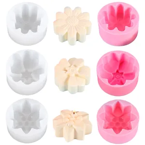 Flower series silicone molds for DIY candles and soaps with finished wax samples