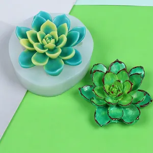 Detailed view of 3D succulent silicone mold with finished green soap craft piece