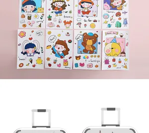 Close-up of cute cartoon waterproof PVC luggage stickers with various girl and bear designs