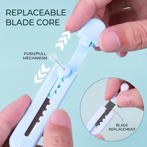 Portable blue mini utility knife box opener with retractable blade for office use
