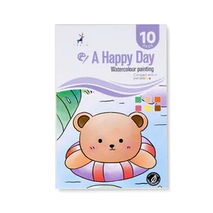 Portable 10-page watercolor painting book for kids with built-in paint palette