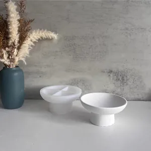 DIY Silicone Pedestal Tray Mold For Plaster Resin Casting Retro Minimalist Jewelry Storage Box Handmade Craft Dessert Bowl Mold