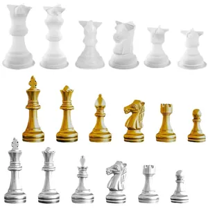3D international chess pieces for DIY resin silicone mold in gold silver and white