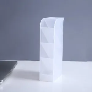 Detailed view of a white translucent 4-tier slanted desk organizer for stationery and pens
