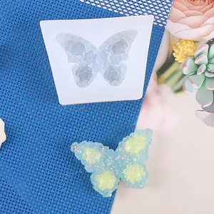 Detailed butterfly silicone mold with floral pattern for DIY cake decoration and resin art