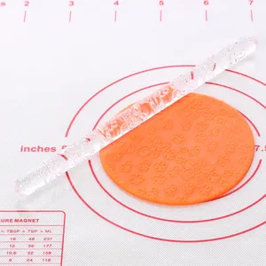 Transparent acrylic rolling pin with flower pattern for DIY fondant embossing