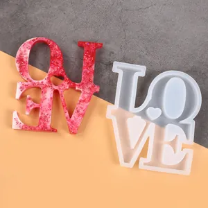 DIY LOVE letter silicone resin mold for home decor with pink glittery resin sample