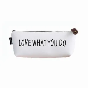 Minimalist white PU leather pencil case with Love What You Do slogan for students