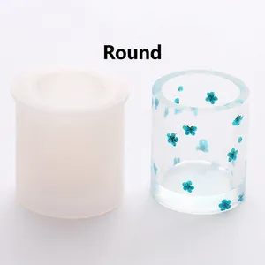 Round silicone mold for DIY epoxy resin pen holder with decorative flower sample