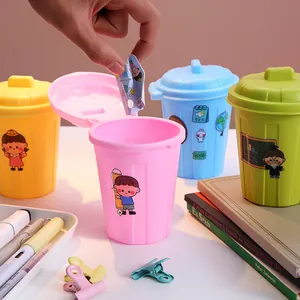 Pastel colored mini desktop trash can pen holder for office or study desk organization