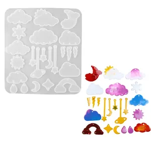 Stampo in silicone tema meteo per orecchini in resina con forme nuvola luna e stella