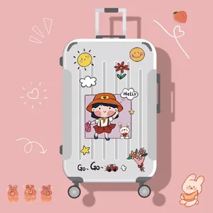 Cute cartoon PVC waterproof suitcase stickers featuring girl and bunny illustrations