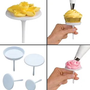 Juego profesional de 4 clavos de plástico para flores para repostería y decoración de cupcakes