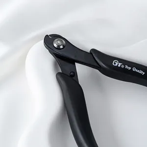 Macro detail view of GT brand jewelry wire cutters with precision black cutting head