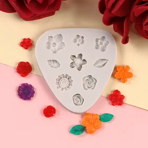 Detailed view of flower silicone mold with floral and leaf patterns for DIY cake decoration