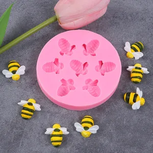 Molde de Silicona 3D de Abejita DIY para Chocolate Dulces Fondant Decoración de Pasteles Herramienta de Repostería Rosa