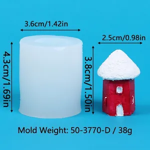 Stampo in silicone per candela casa di neve europea con dimensioni del prodotto e stampo.