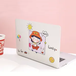Cute cartoon girl waterproof PVC laptop sticker with sun and rabbit design