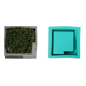 Turquoise silicone mold for square concrete succulent pot with tiered interior design