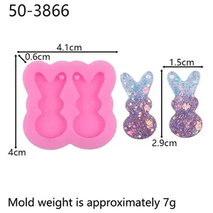 Detail view of rabbit silicone mold with measurements and 7g weight specifications
