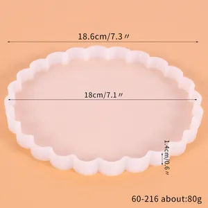 Detail view showing dimensions of the scalloped round silicone mold for DIY crafts