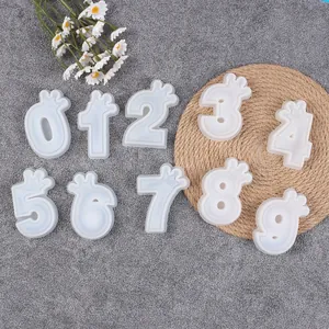 Detailed shot of silicone molds for crown numbers zero to nine for cake decoration