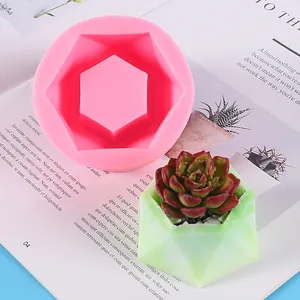 Pink hexagonal succulent flower pot silicone mold for DIY cement and resin planters