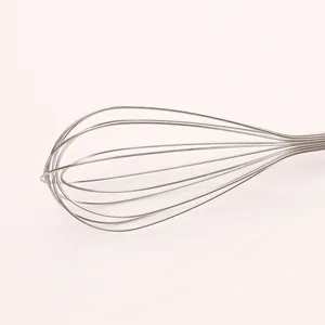 Dettaglio dei fili di una frusta a palloncino in acciaio inox per dolci e panna montata.