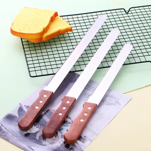 Cuchillo de Pan Profesional de Acero Inoxidable Con Mango de Madera Cortador de Pasteles Hoja Dentada Herramienta de Panadería