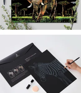 Kreatives DIY Waldtier Kratzbilder Set mit Stylus Pinsel und Schwamm Verpackung