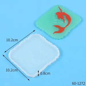 Square mermaid pattern silicone coaster mold with exact measurements 10.2x10.2x0.8cm
