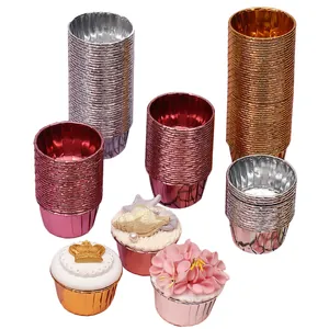 Set of metallic shiny muffin liners in multiple colors for festive cupcake baking needs