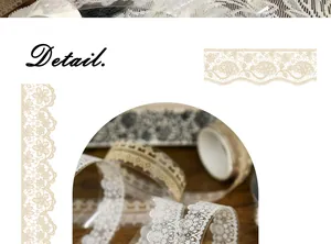 Detail showing vintage lace PET tape patterns for DIY scrapbooking decoration