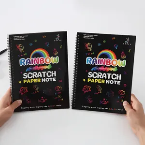 Rainbow Scratch Paper Note Book DIY Hand Painted Scratchbook Kids Educational Drawing Toy Colorful Sketch Book With Bamboo Stick