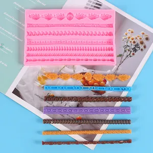 Rosa Silikonform mit Seil- und Flechtmustern für die Dekoration von Fondant-Kuchenrändern