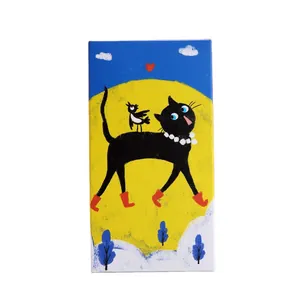 Whimsical cartoon black cat illustration on a creative DIY folding surprise jumping gift box